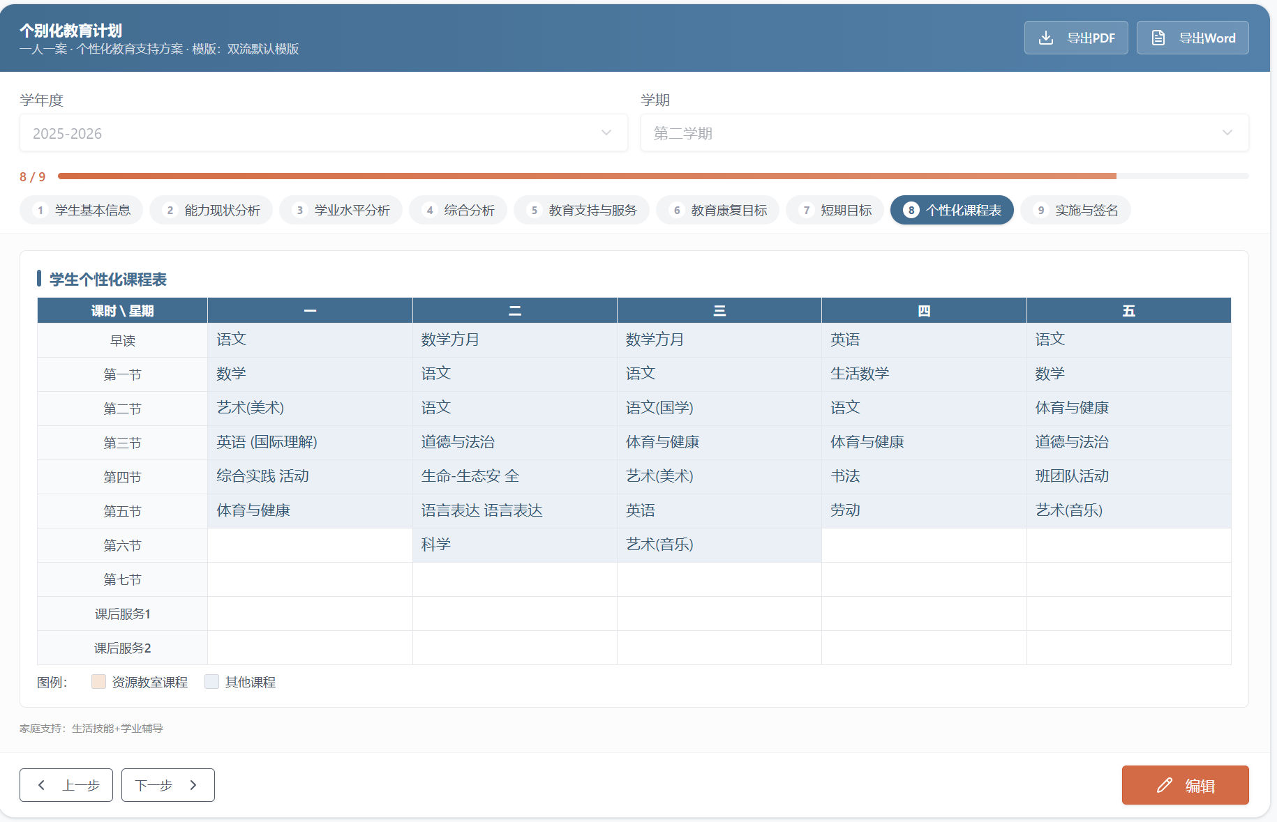 IEP 个性化课程表