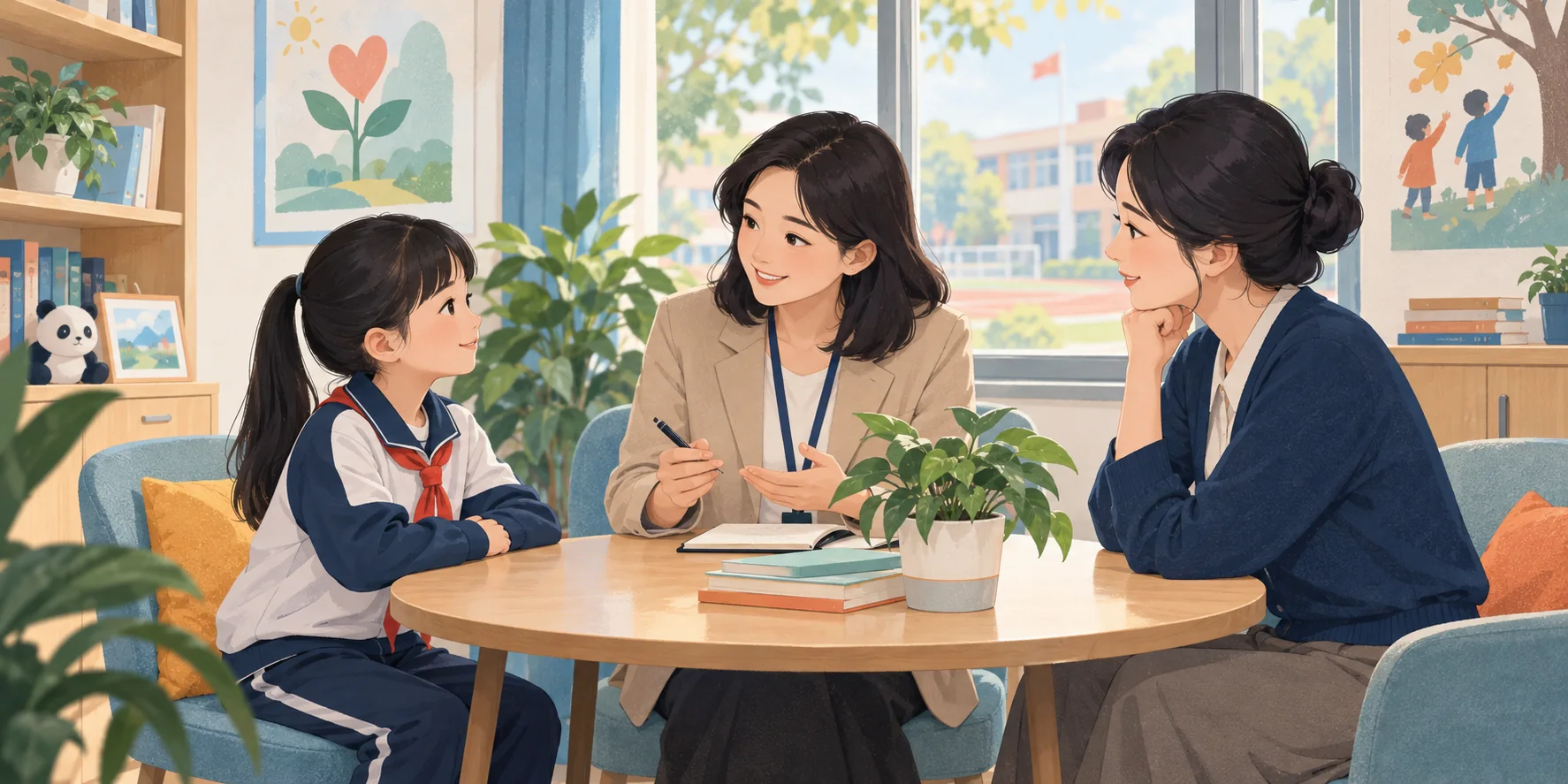 学校心理支持场景插画
